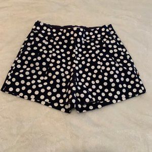 J Crew Factory 100% Cotton Basketweave Pleated Navy/White Polka Dot Shorts Sz 2…
